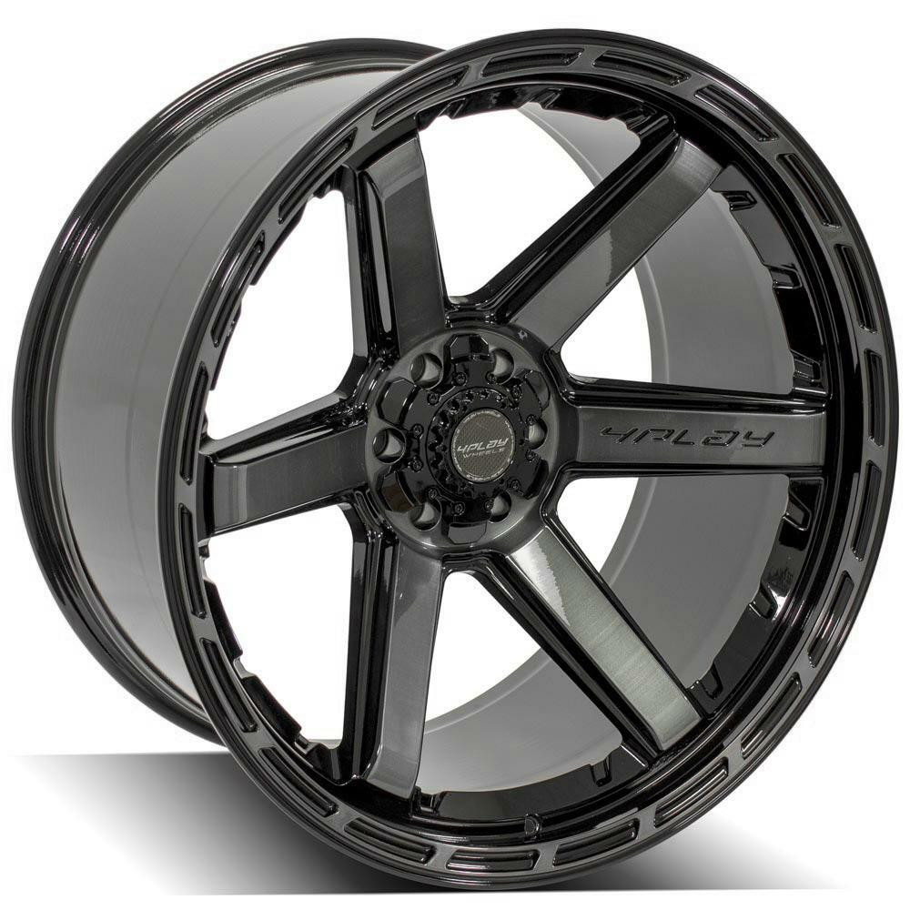 Set 4 22" 4PLAY 4P63 Black Brushed Face & Tinted Clear 22x12 6x5.5 6x135 -44mm