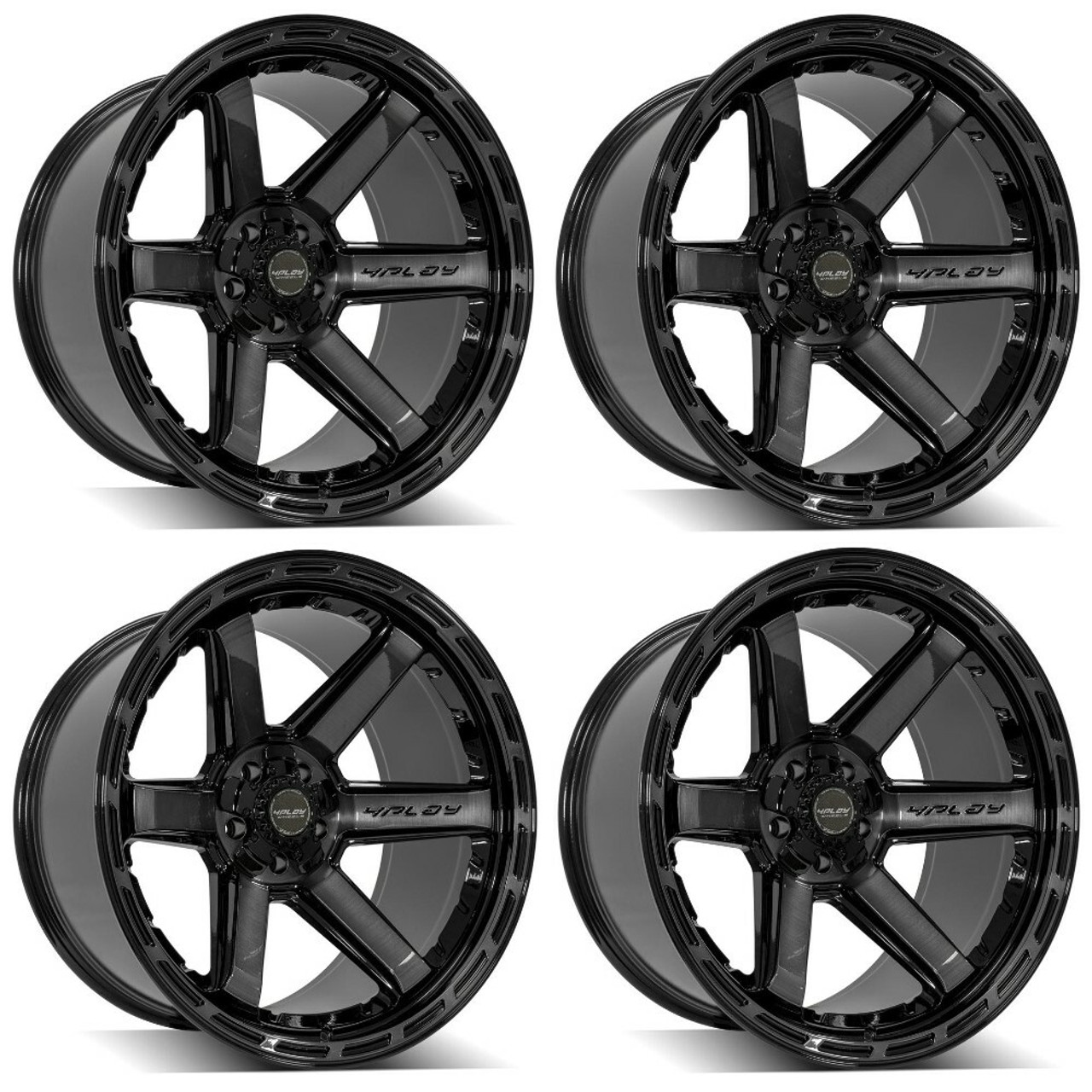 Set 4 20" 4PLAY 4P63 Black Brushed Face & Tinted Clear 20x10 6x5.5 6x135 -18mm