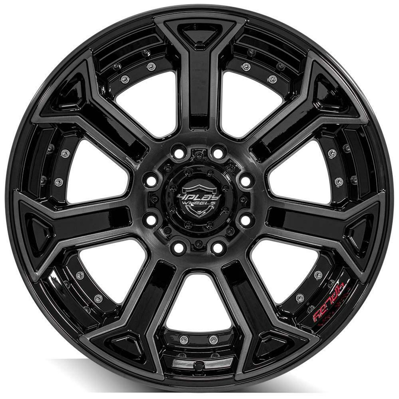 22" 4PLAY 4P70 Gloss Black Brushed Face & Tinted Clear 22x10 5x5 5x5.5 -24mm Rim