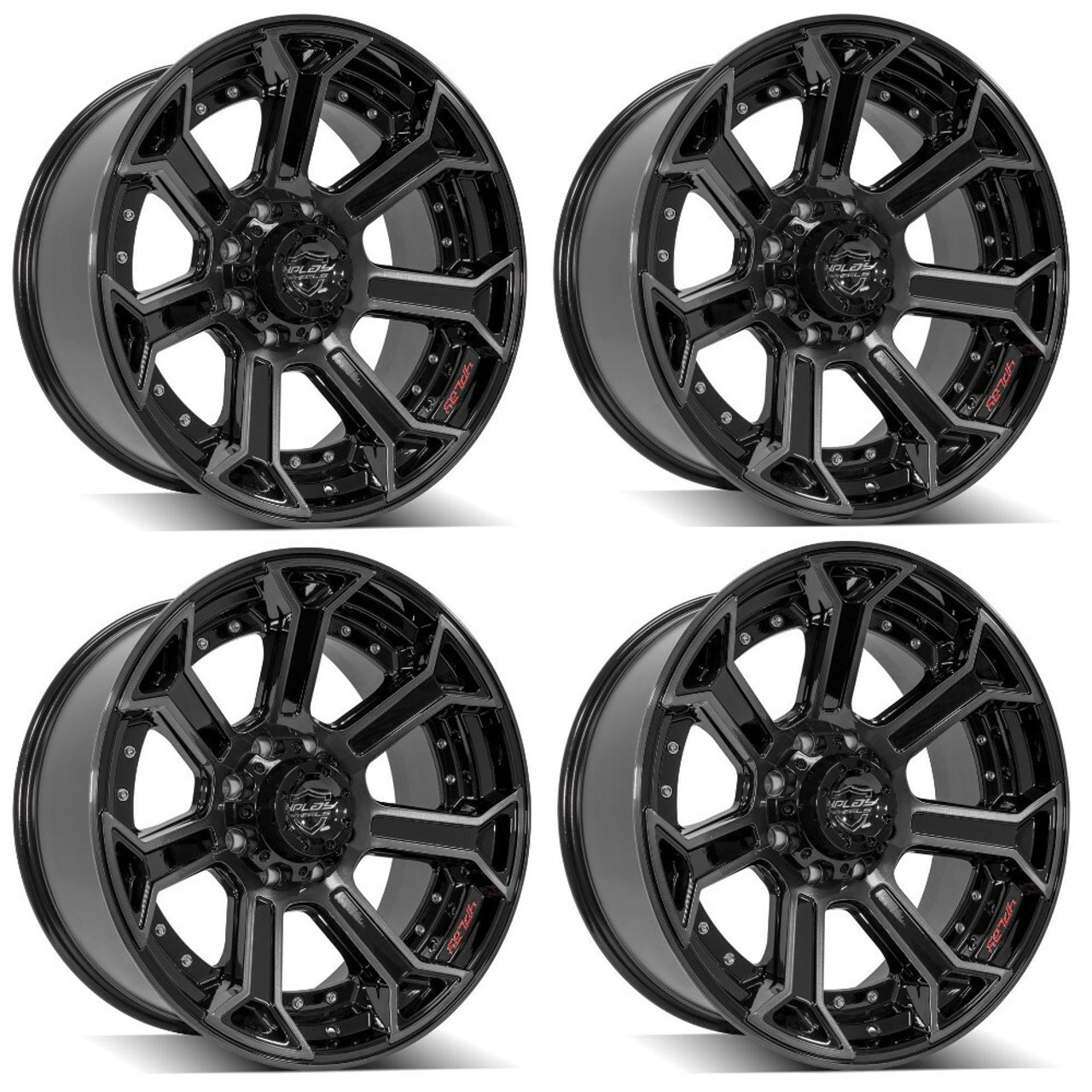 Set 4 22" 4PLAY 4P70 Black Brushed Face & Tinted Clear 22x10 5x5 5x5.5 -24mm Rim