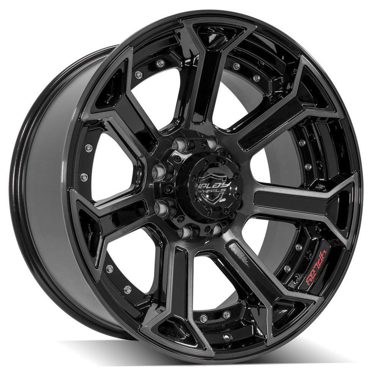 Set 4 22" 4PLAY 4P70 Black Brushed Face & Tinted Clear 22x10 5x5 5x5.5 -24mm Rim