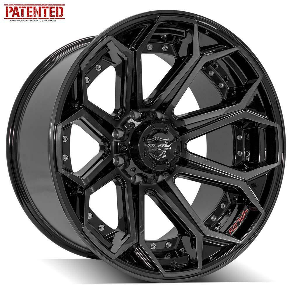 Set 4 22" 4PLAY 4P80R Black Brushed Face & Tinted Clear 22x12 8x180 -44mm Rims