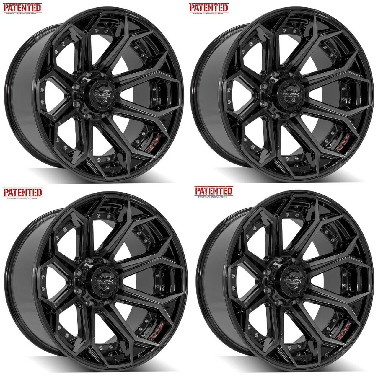 Set 4 20" 4PLAY 4P80R Gloss Black w/ Brushed Face & Tinted Clear 20x10 Wheels 8x180  Rims