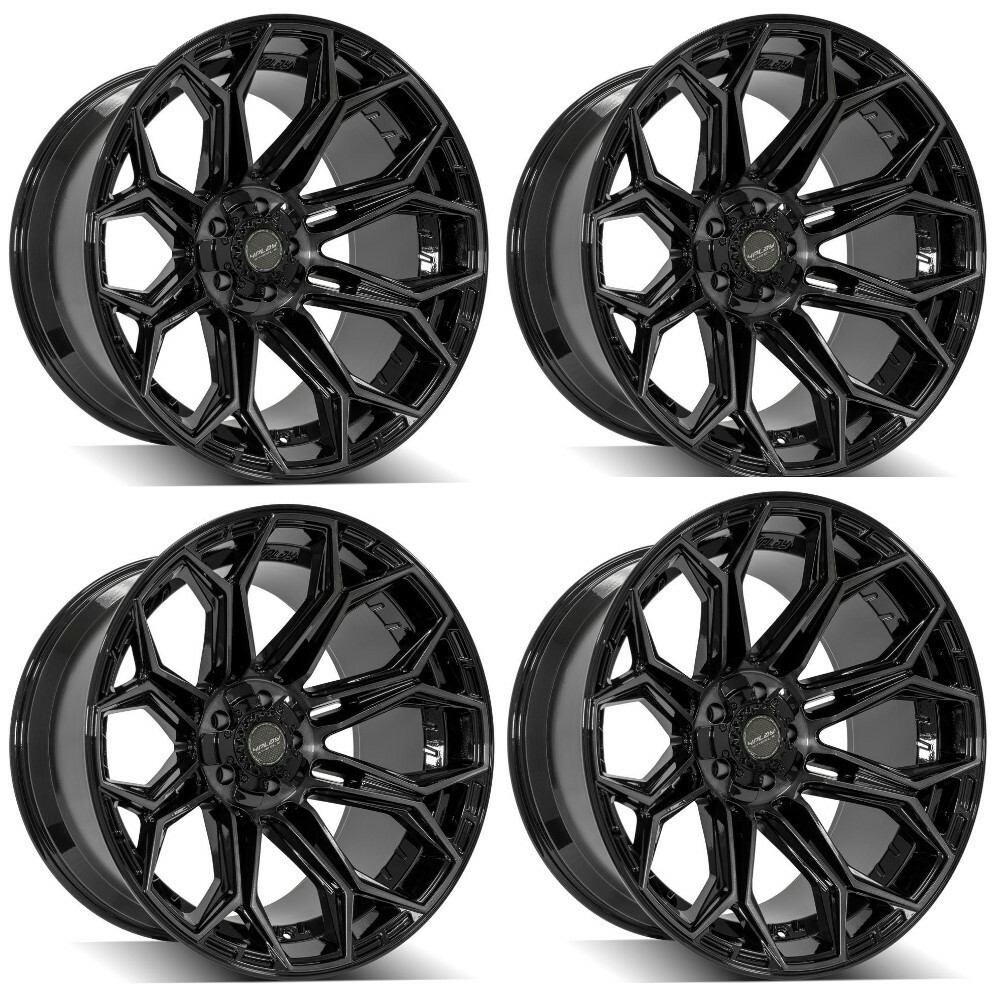Set 4 22" 4PLAY 4P83 Black Brushed Face & Tinted Clear 22x12 5x5 5x5.5 -44mm Rim