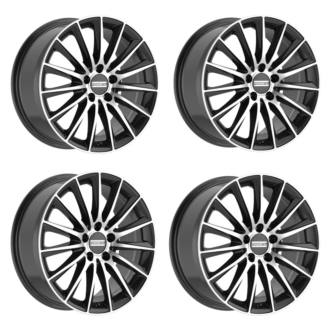 Set 4 19" Fondmetal Aidon Gloss Black Machined 19x9 Wheels 5x112 44mm Rims