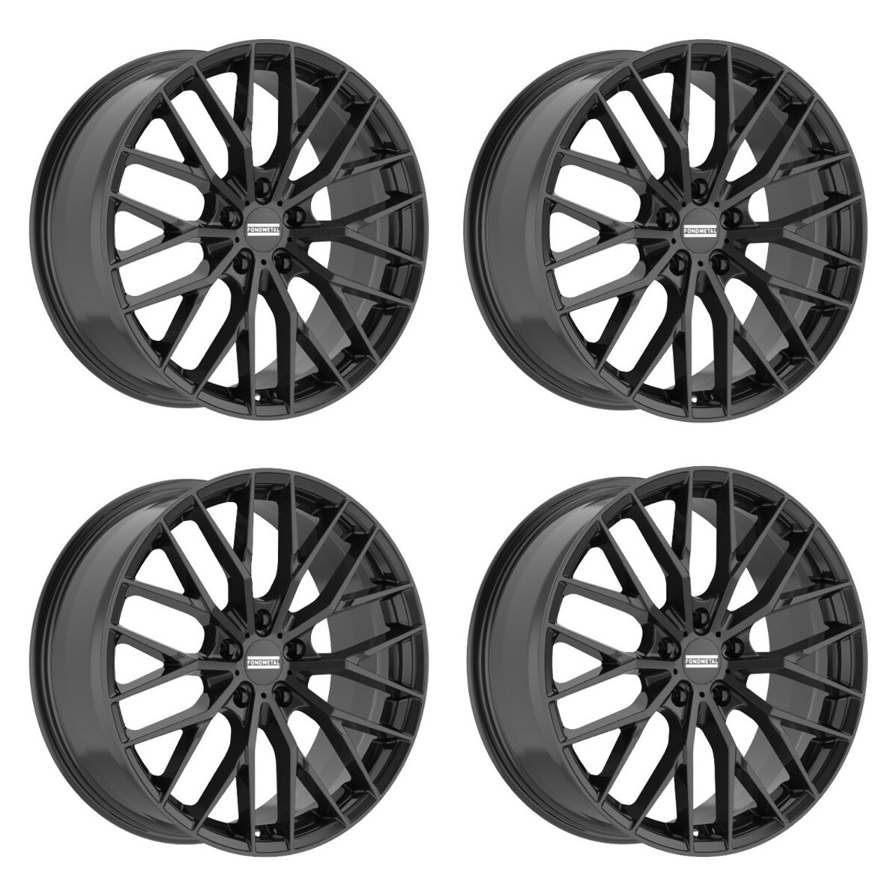 Set 4 19" Fondmetal Makhai Gloss Black 19x8.5 Wheels 5x112 25mm Rims