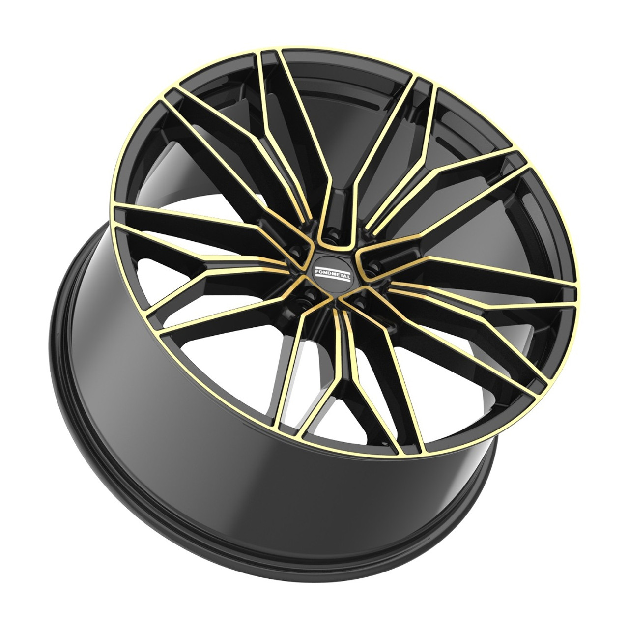 Set 4 23" Fondmetal STC-23 Black Clearcoat Glossy Gold Machined 23x10 Wheels 5x130 28mm Rims