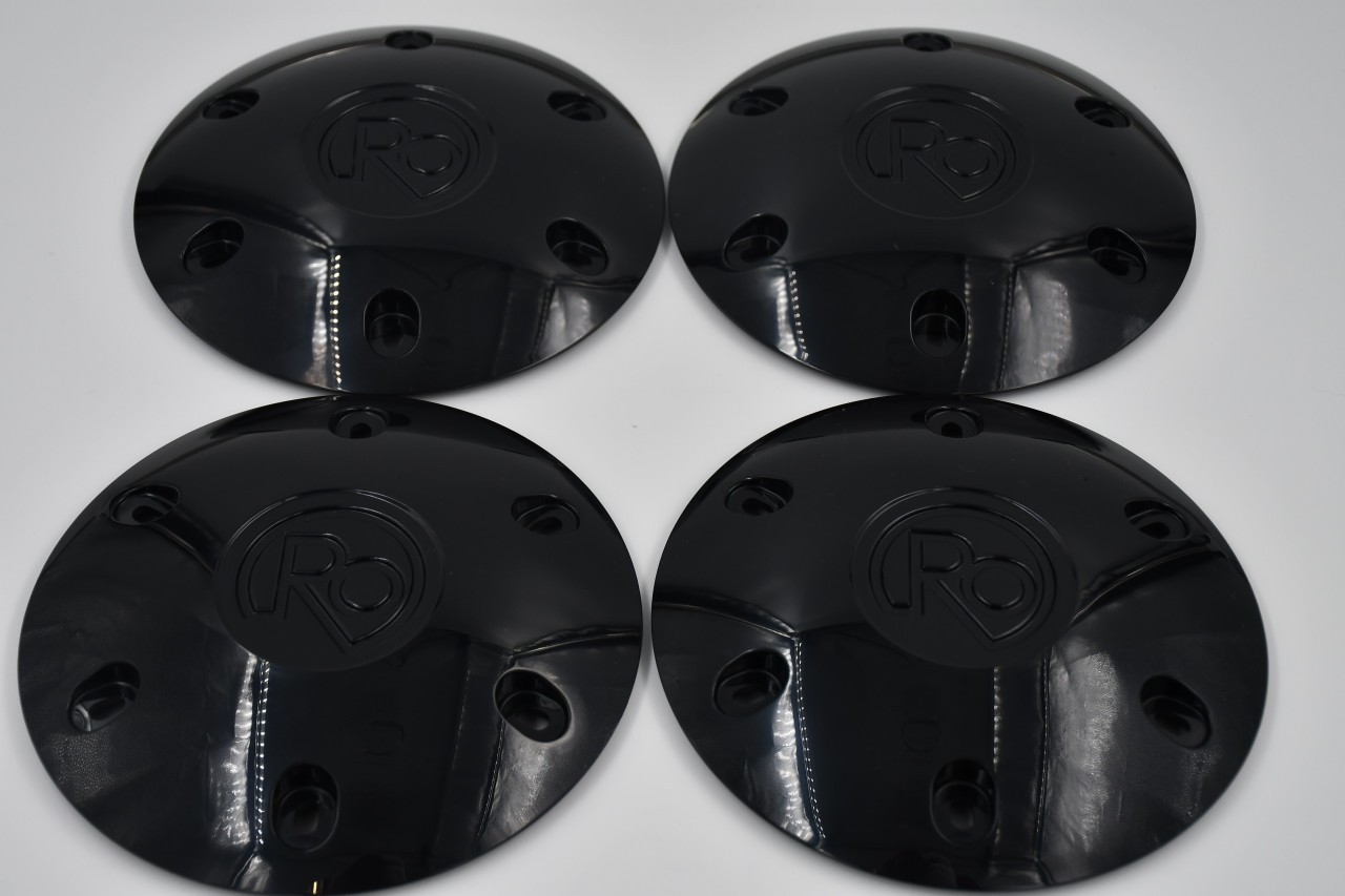 Set 4 6 Lug Black Ro Center Cap fits Forged Ice Metal V-Tec Wheels