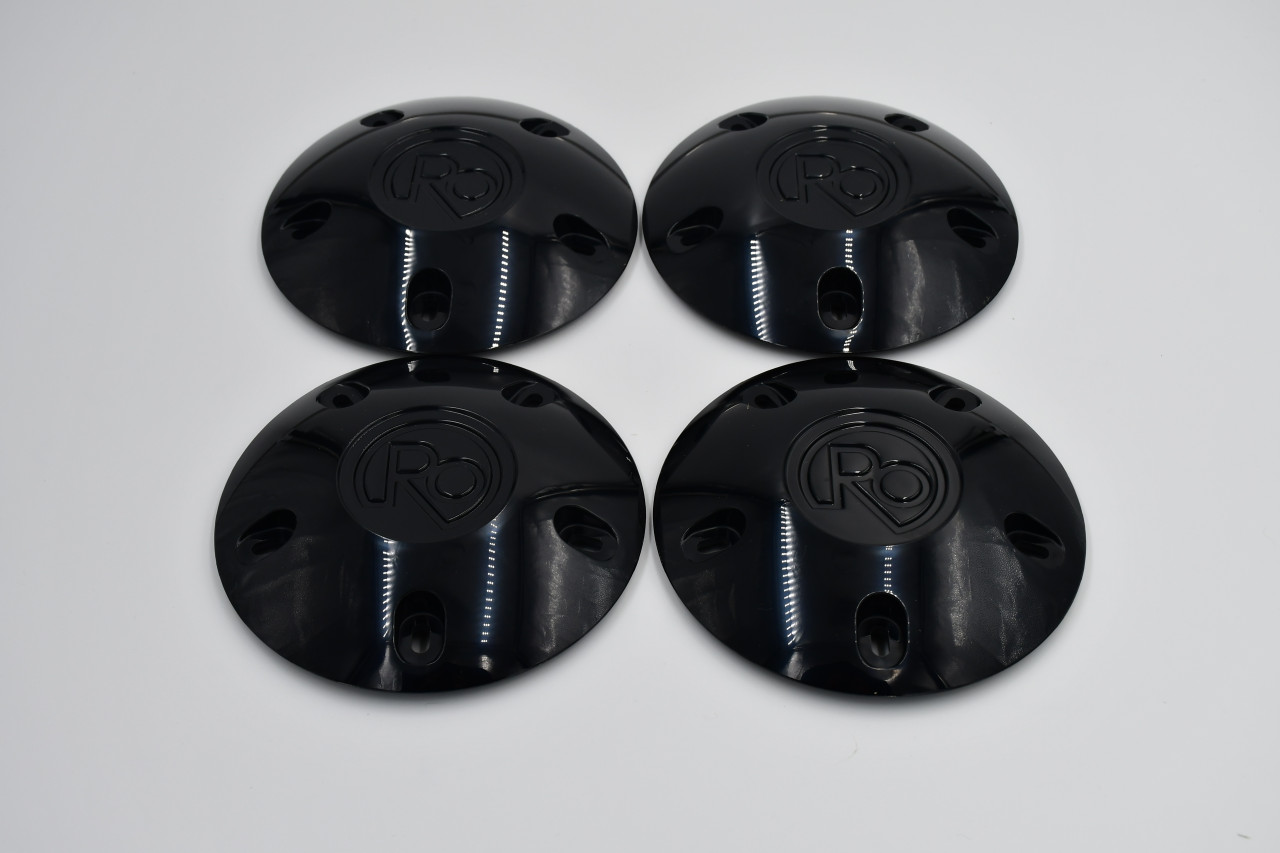 Set 4 Black Ro Center Caps Fit Any Wheel 5x4.5 5x4.75 5x5 w/ 12x1.5 Lugs