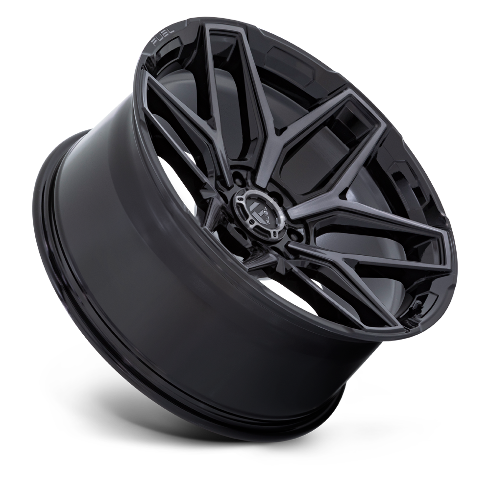 Set 4 22" Fuel Flux 22x12 5x5 -44mm Gloss Black Brushed Face Gray Tint Wheels