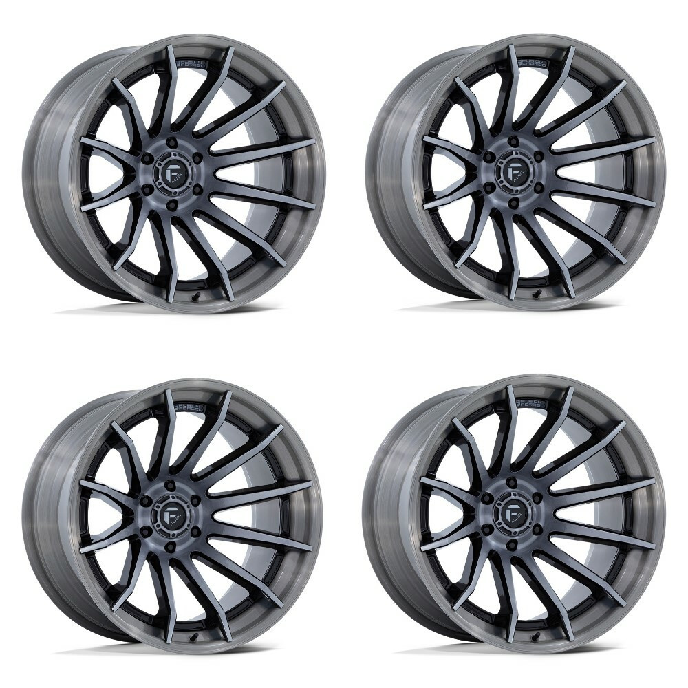 Set 4 20" Fuel FC403 Burn Gloss Black Brushed Gray Tint Face & Lip 20x9 6x5.5 1mm