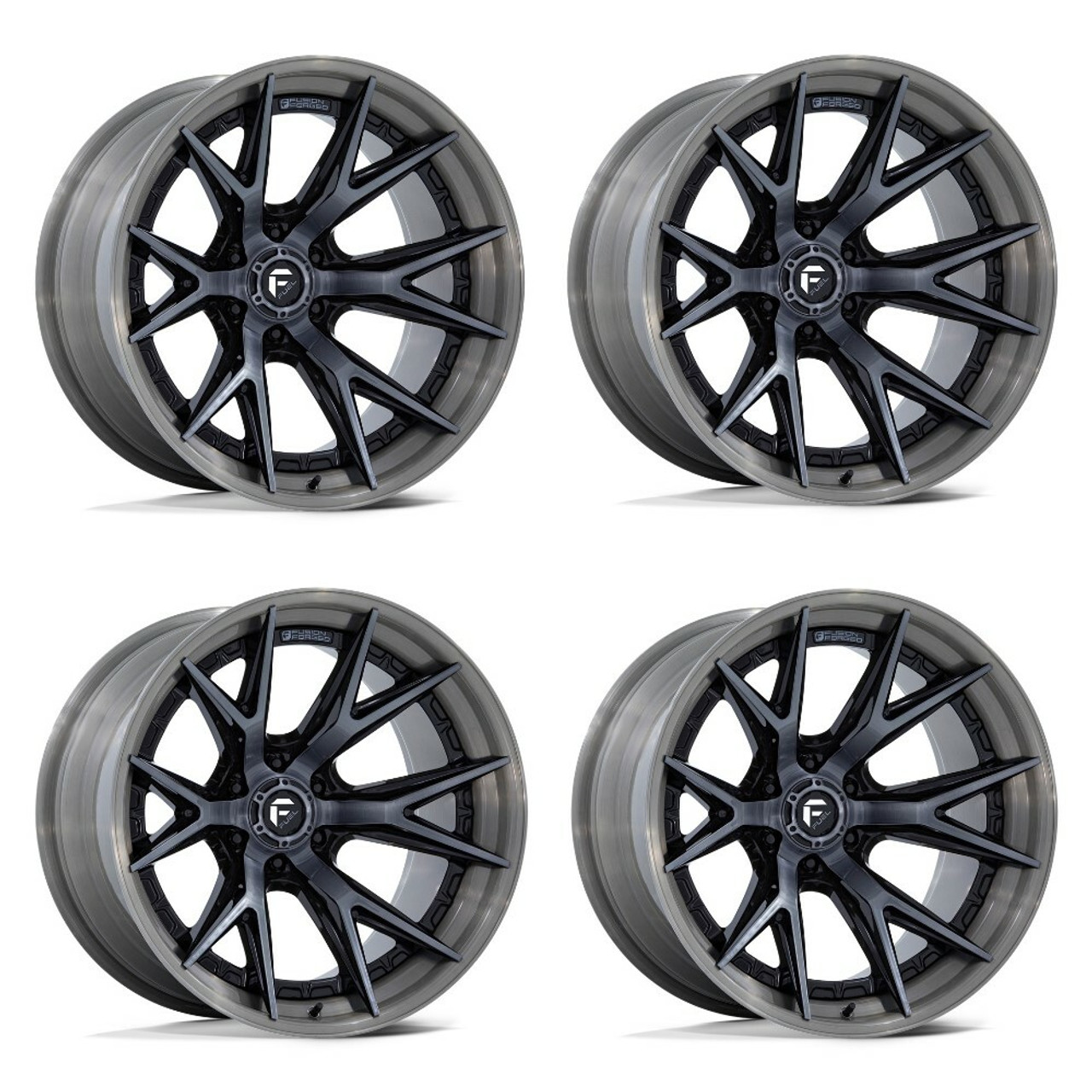 Set 4 20" Fuel FC402 Catalyst Black Brushed Gray Tint Face & Lip 20x9 6x135 20mm