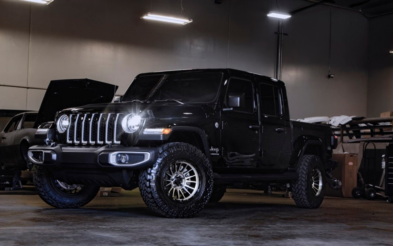 17" KMC KM542 Impact 17x9 6x5.5 Satin Black Machined Wheel -12mm Lifted Rim