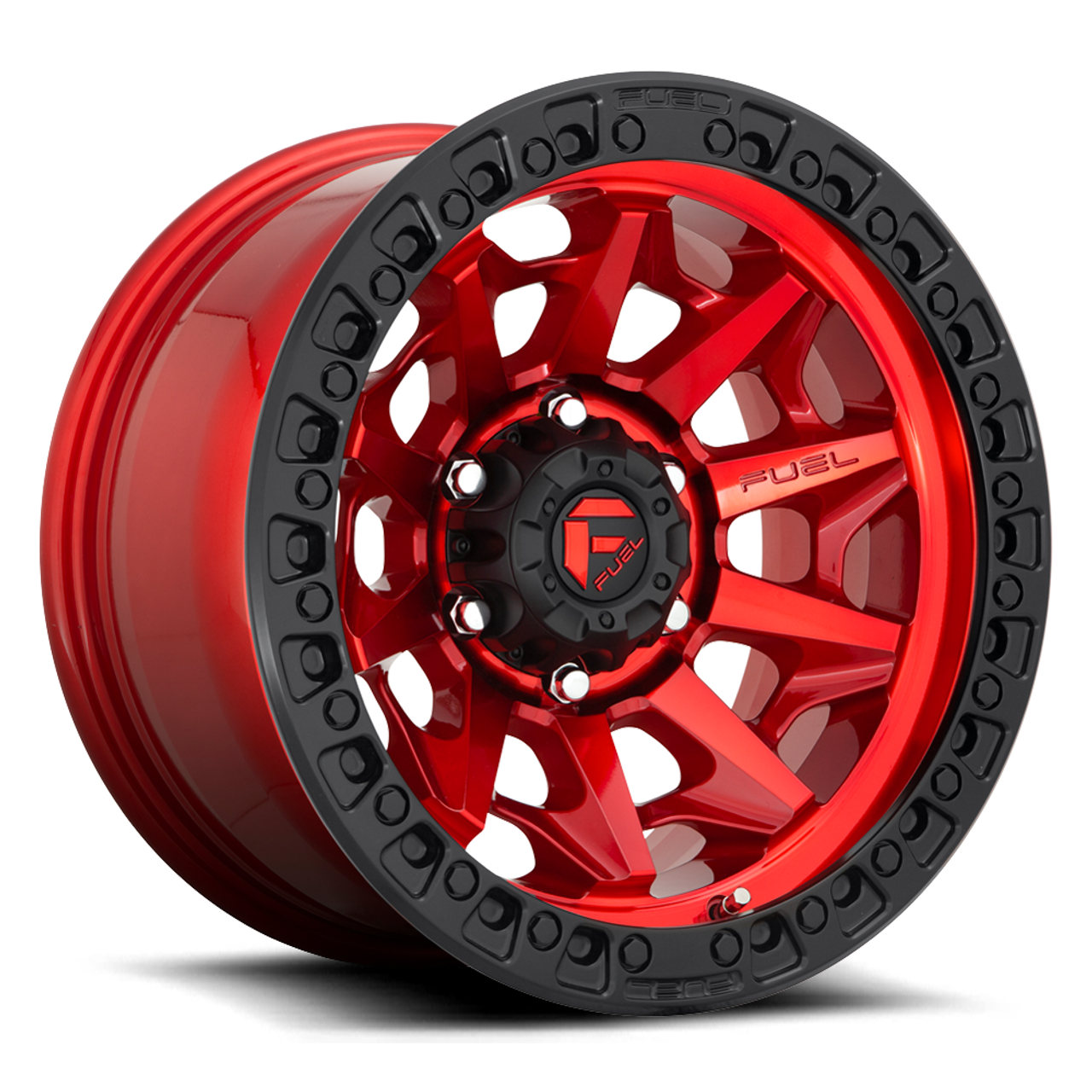 17" Fuel D695 Covert 17x9 5x5 -12mm Wheel Candy Red Black Bead Ring Lifted Rim
