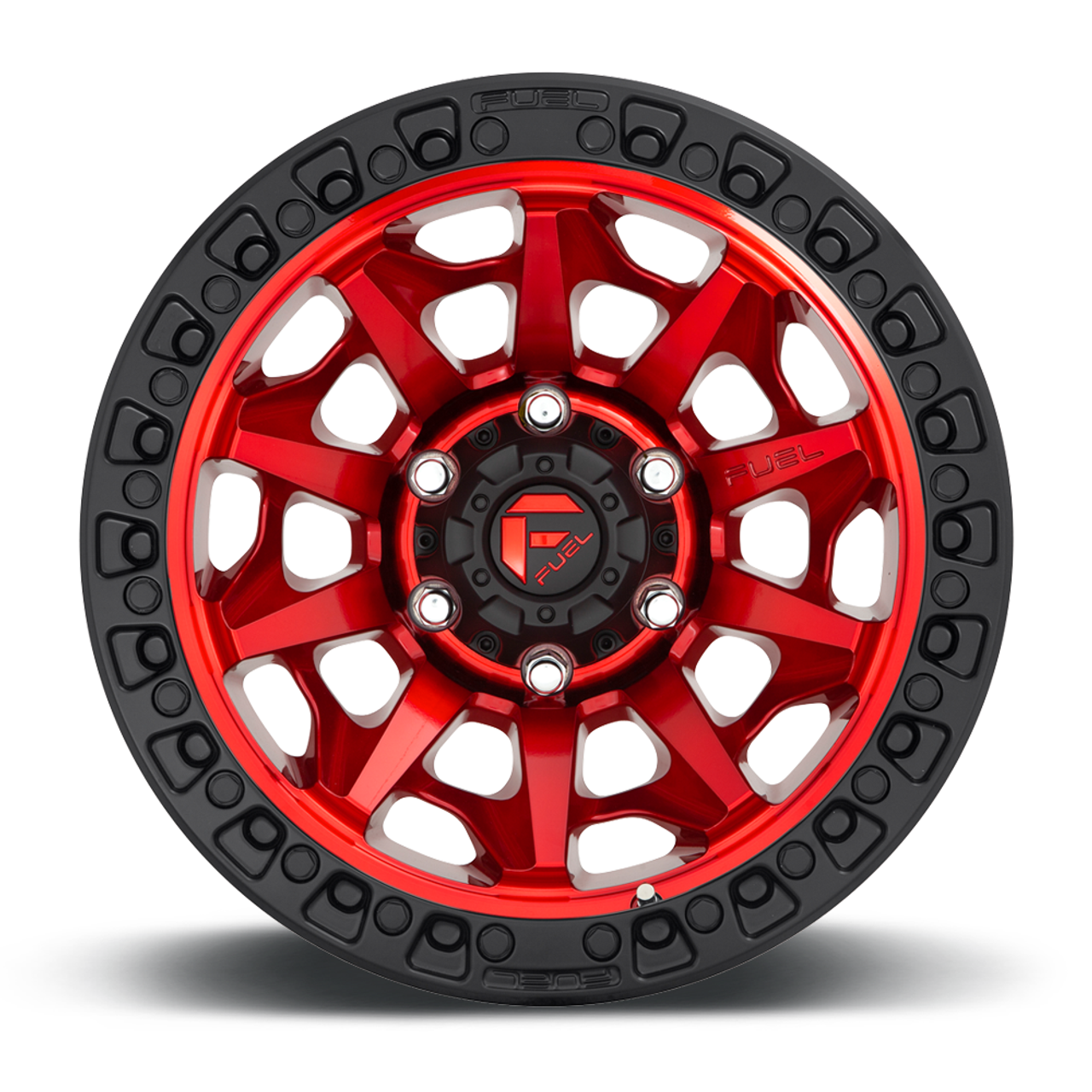 17" Fuel D695 Covert 17x9 5x5 -12mm Wheel Candy Red Black Bead Ring Lifted Rim