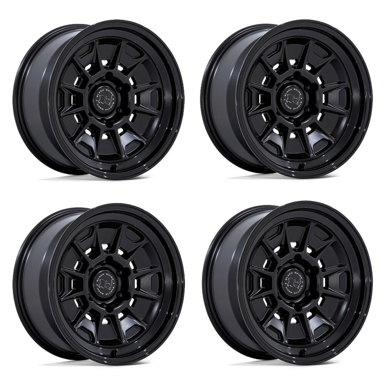 Set 4 17" Black Rhino BR021 Mondo Black Gloss Black Lip 17x9 6x5.5 -38mm Wheels