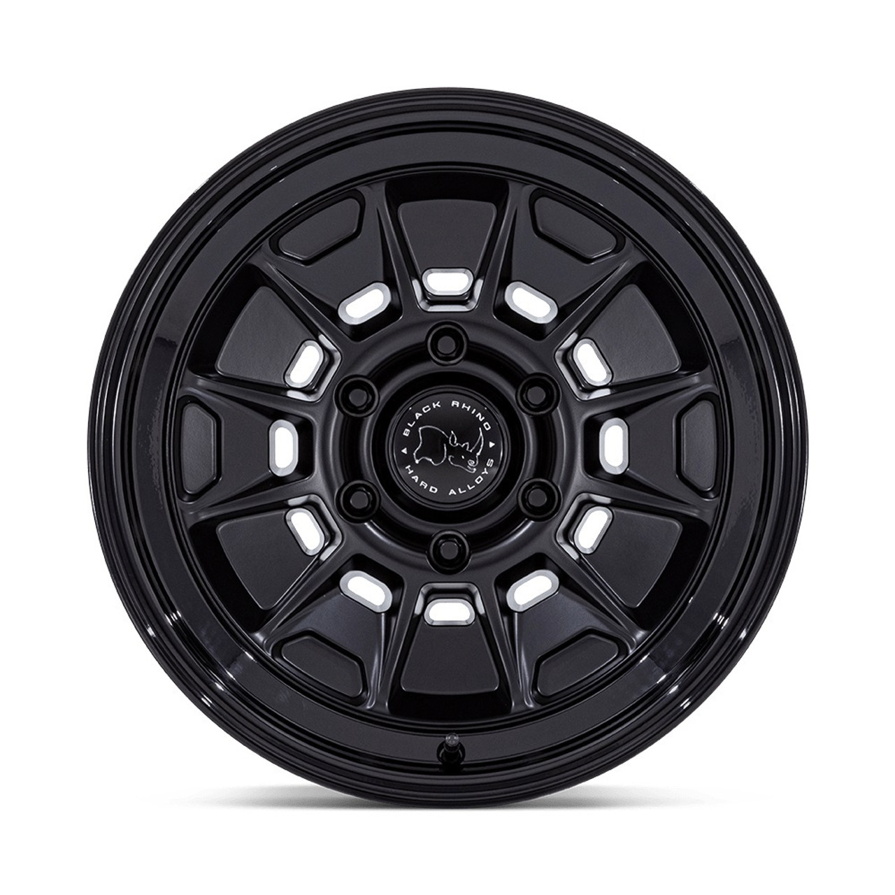 17" Black Rhino BR021 Mondo Matte Black Gloss Black Lip 17x8.5 6x5.5 -10mm Wheel