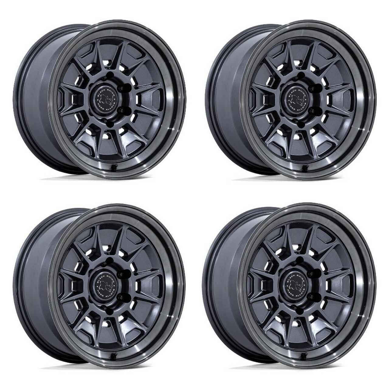 Set 4 17" Black Rhino BR021 Mondo Gunmetal Gloss Gray Lip 17x8.5 6x5.5 20mm Rims