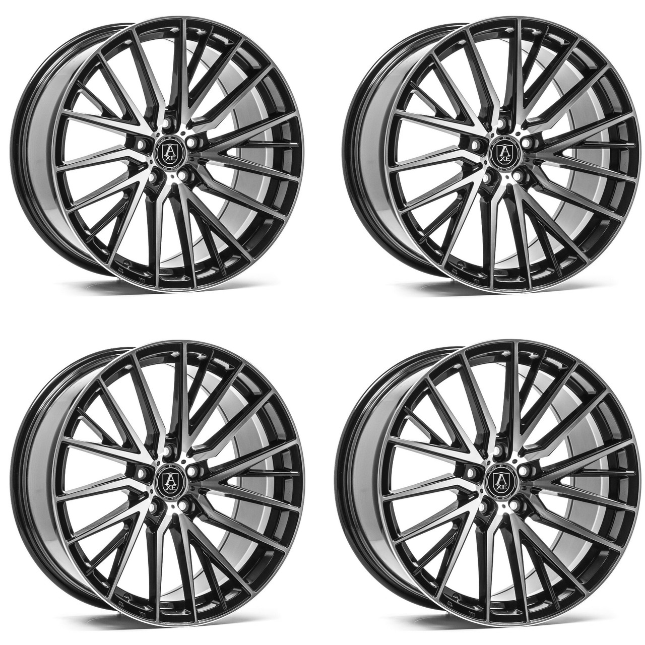 Set 4 20" Axe Wheels EX40 Black & Polished Face 20x8.5 Wheels 5x112 25mm Rims