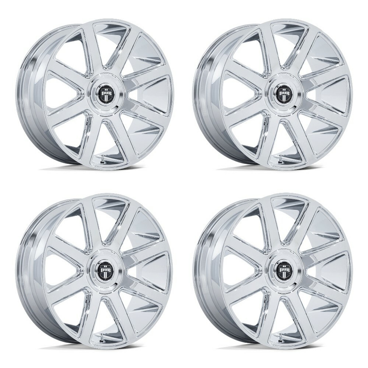 Set 4 24" DUB 1PC DC273 Pull Chrome 24x9 Wheels 5x115 5x120 38mm Rims