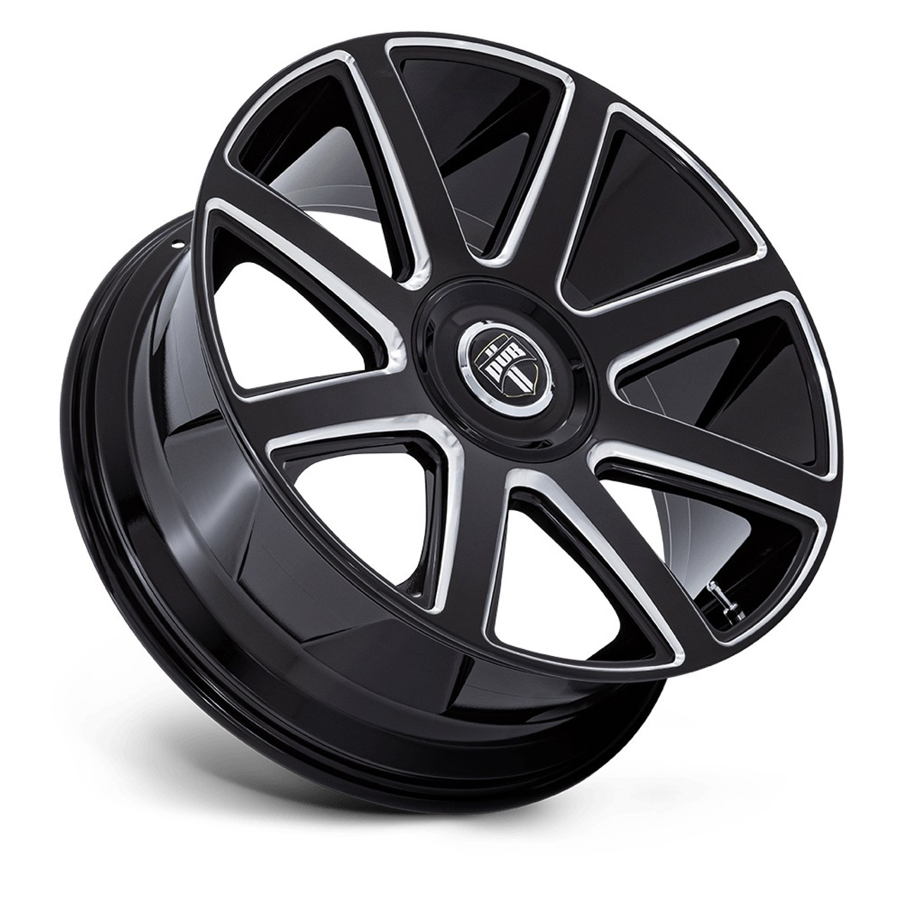 Set 4 24" DUB DC273 Pull Gloss Black Milled 24x9 Wheels 5x115 5x120 38mm Rims