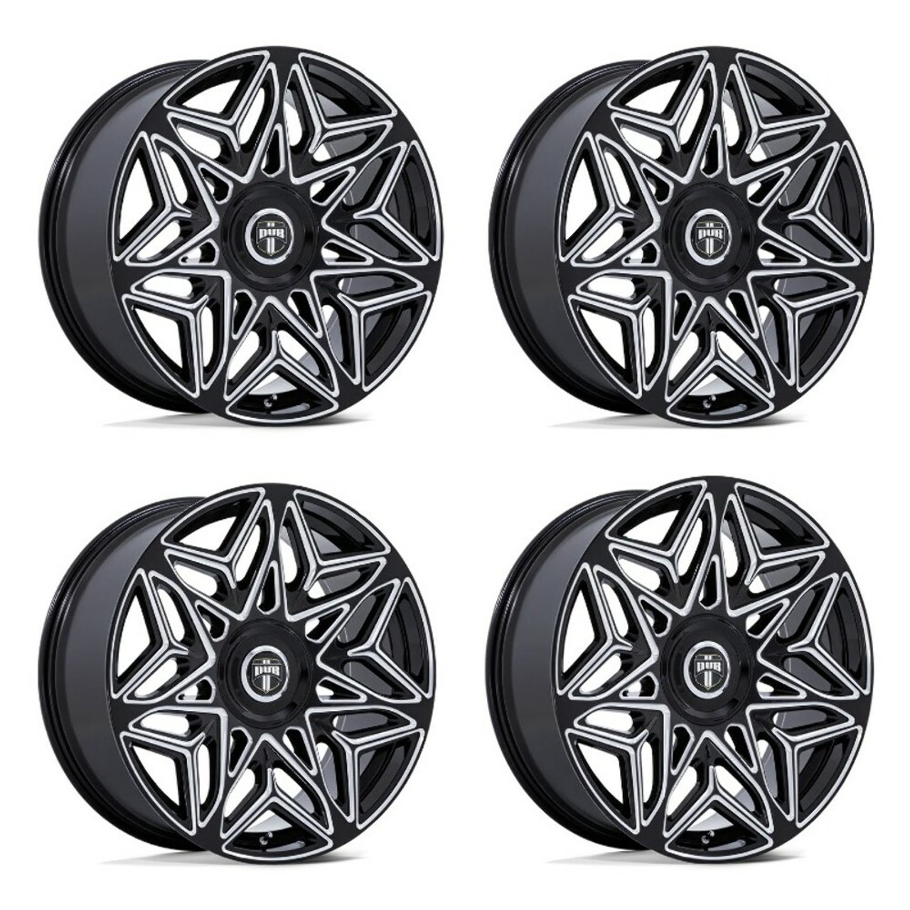 Set 4 24" DUB DC274 Anomaly Gloss Black Milled 24x9 Wheels 5x115 5x120 38mm Rims