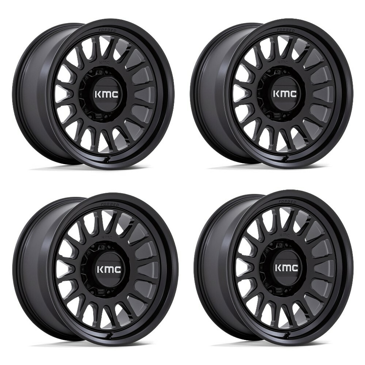 Set 4 18" KMC KM452 Impact Forged Monoblock Satin Black 18x9 8x6.5 -12mm Wheels