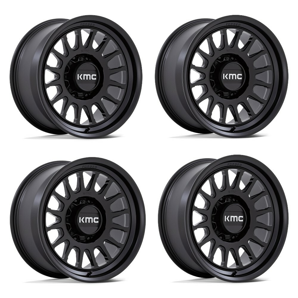 Set 4 18" KMC KM447 Impact Forged Monoblock Satin Black 18x9 6x135 18mm Wheels
