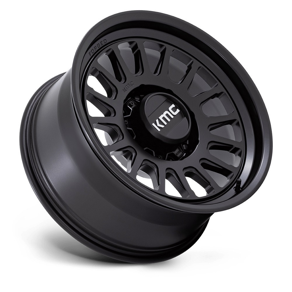 Set 4 18" KMC KM447 Impact Forged Monoblock Satin Black 18x9 6x135 18mm Wheels
