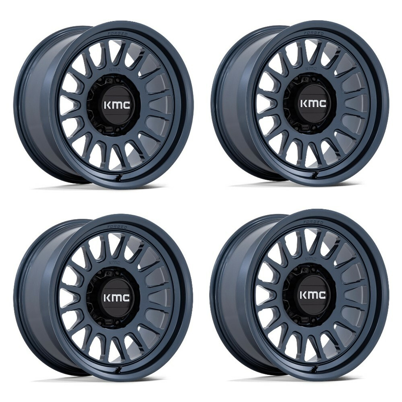 Set 4 17" KMC KM447 Impact Forged Monoblock Metallic Blue 17x8.5 6x135 0mm Rims