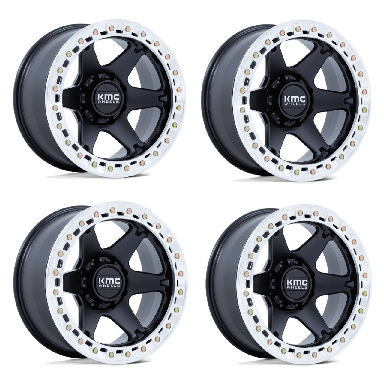 Set 4 20" KMC KM238 VI Beadlock Satin Black Machined Ring 20x10 8x6.5 -48mm Rims