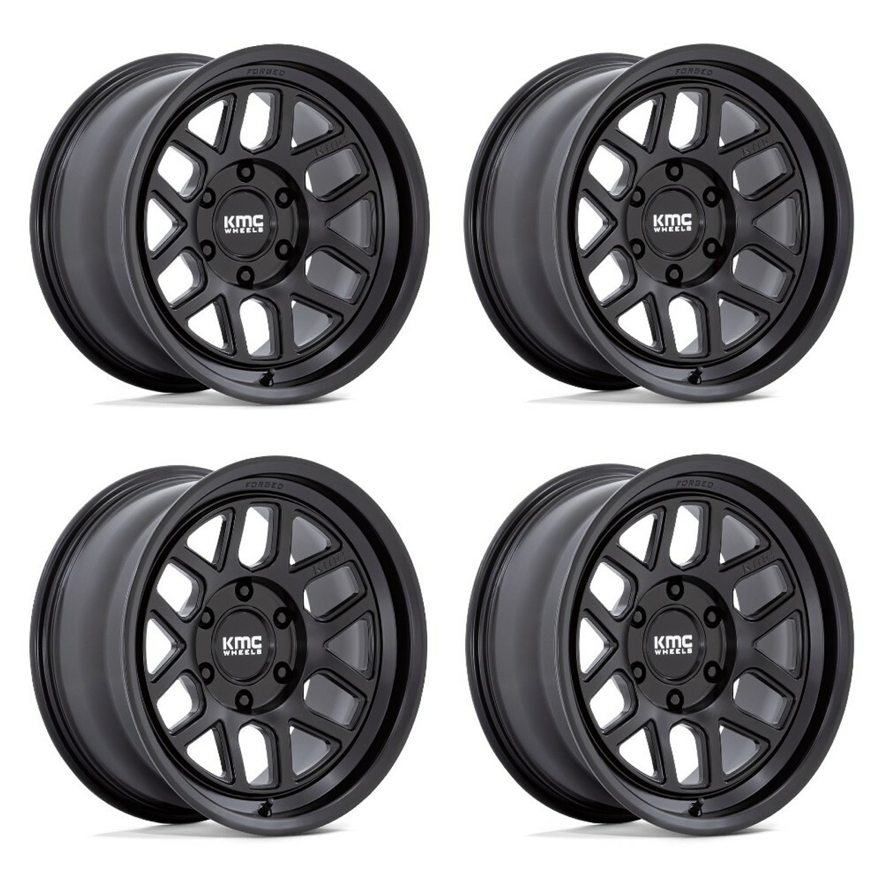 Set 4 18" KMC KM451 Mesa Forged Monoblock Satin Black 18x9 Wheels 8x6.5 0mm Rims
