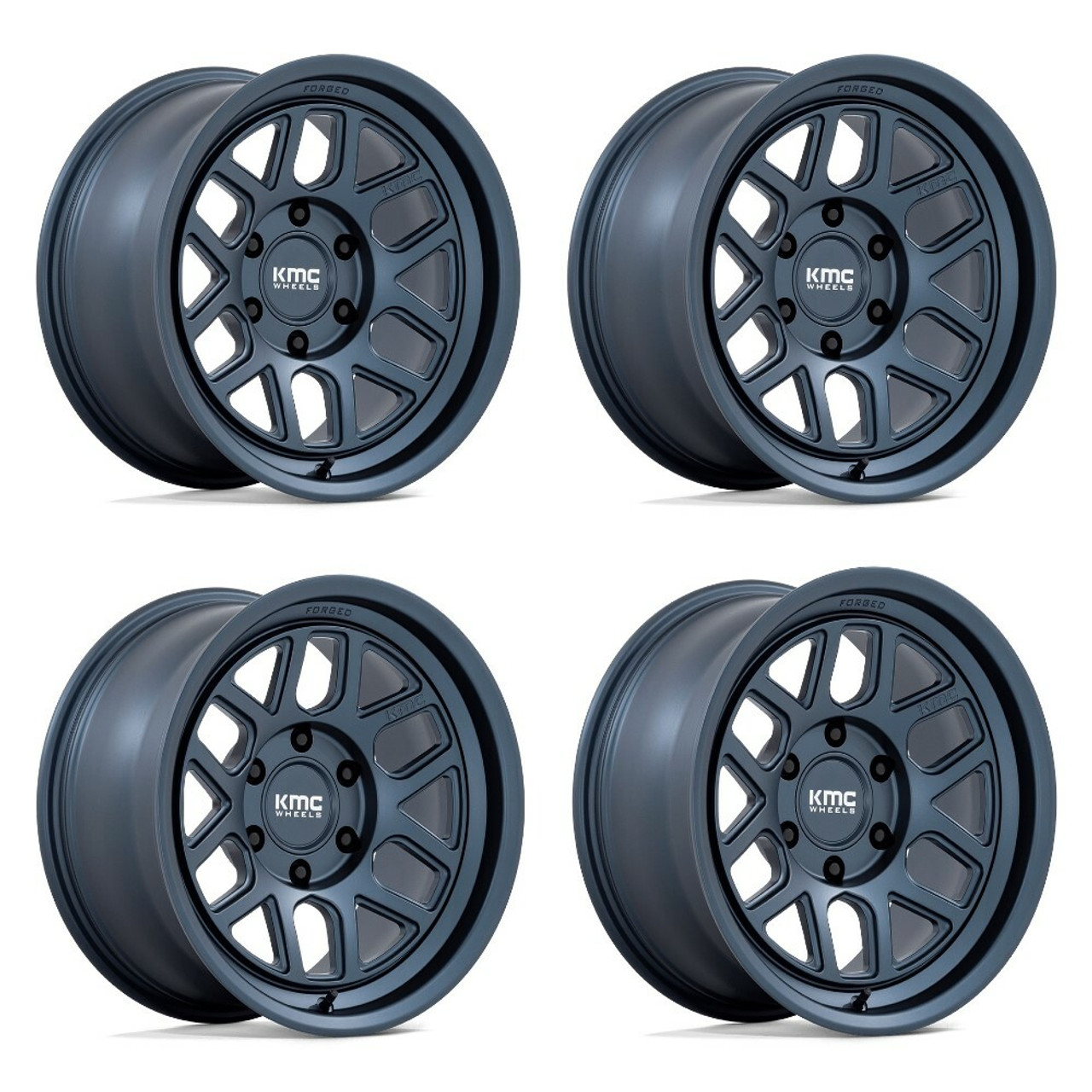 Set 4 18" KMC KM446 Mesa Forged Monoblock Metallic Blue 18x9 6x5.5 -12mm Wheels