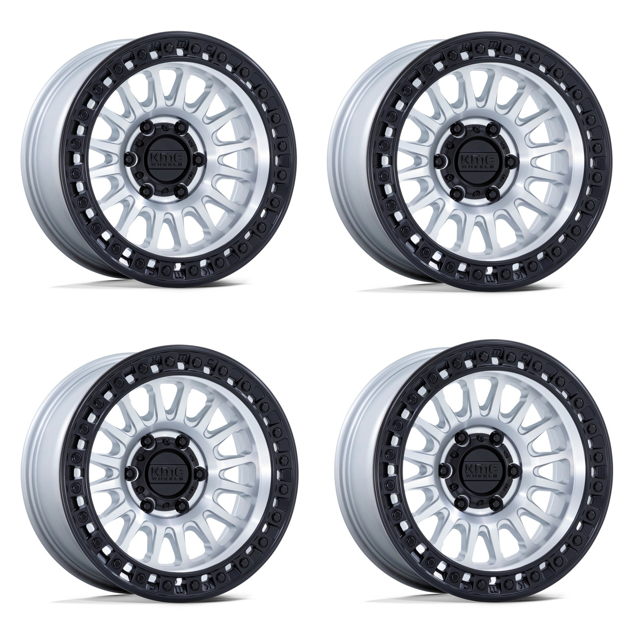 Set 4 18" KMC KM552 IMS Machined Black Lip 18x9 Wheels 6x135 18mm Truck Suv Rims