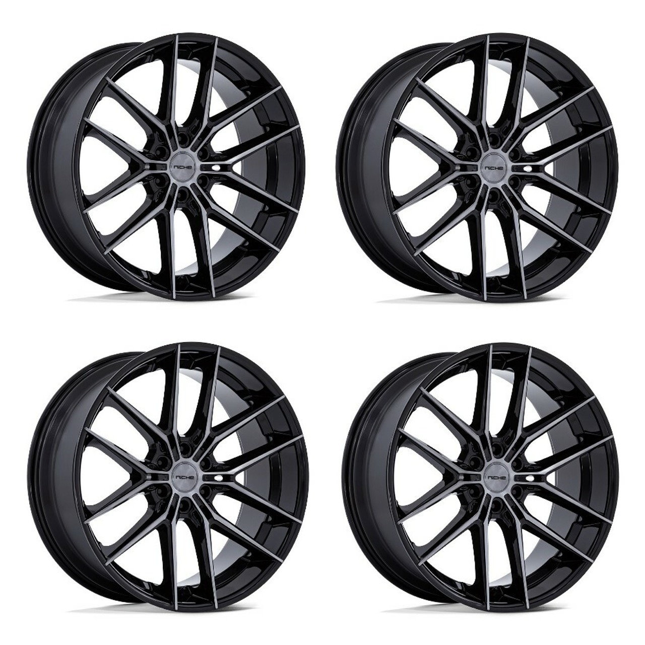 Set 4 22" Niche NC280 Prodigy 6 Gloss Black Dark Tinted Clear 22x9.5 6x5.5 20mm