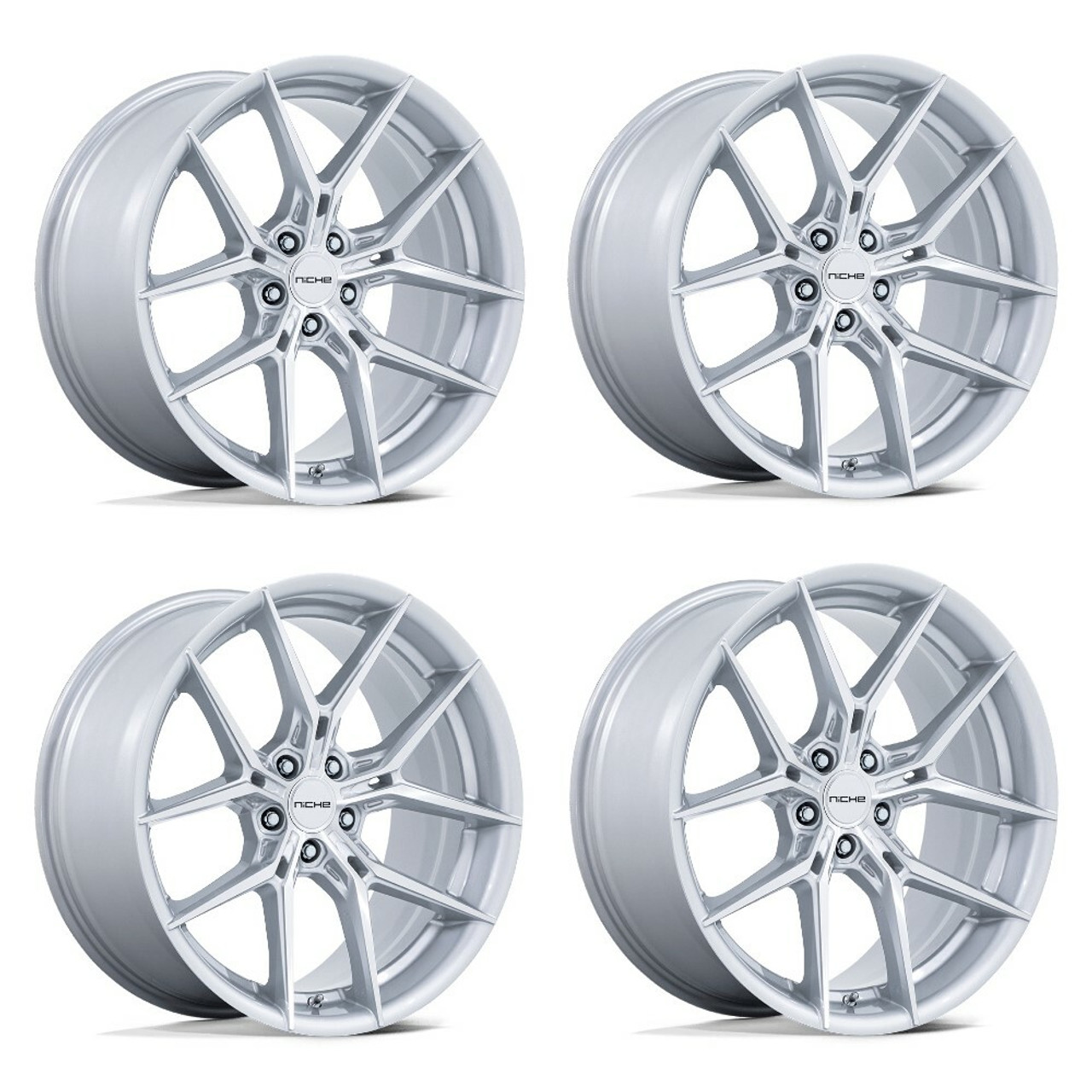 Set 4 22" Niche NC279 Prodigy 5 Silver Machined Face 22x10.5 Wheels 5x120 38mm