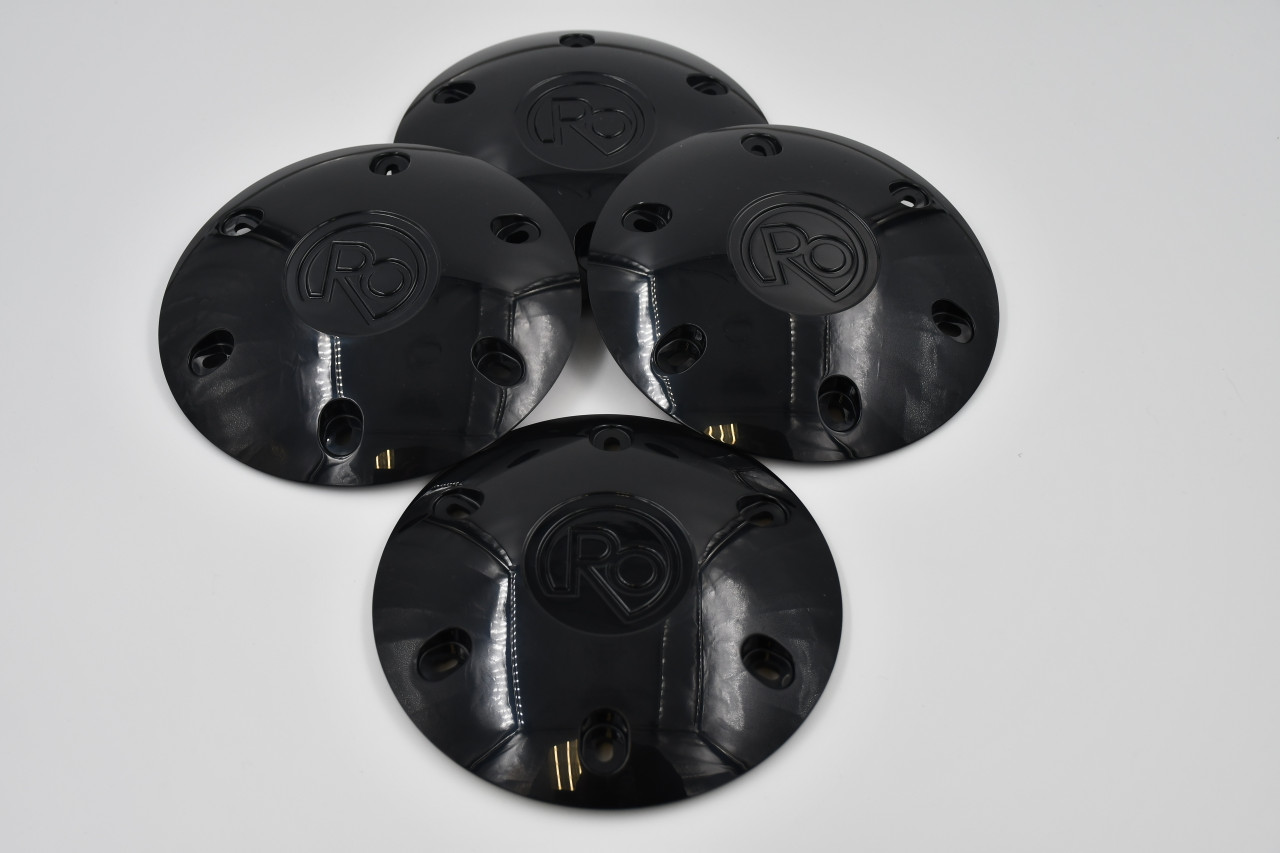 Universal black wheel center cap kit for 6 lug trucks using 12x1.25 lug nuts with secure lug-mounted installation and aftermarket wheel compatibility.