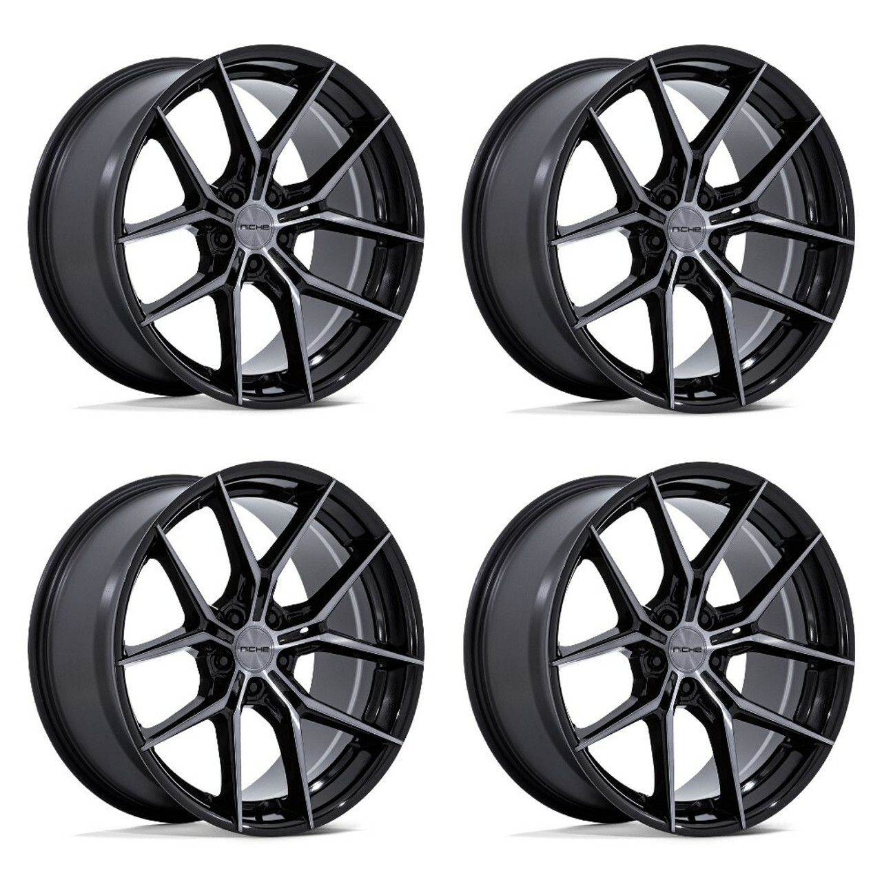 Set 4 24" Niche NC279 Prodigy 5 Gloss Black Dark Tinted Clear 24x10 5x130 20mm