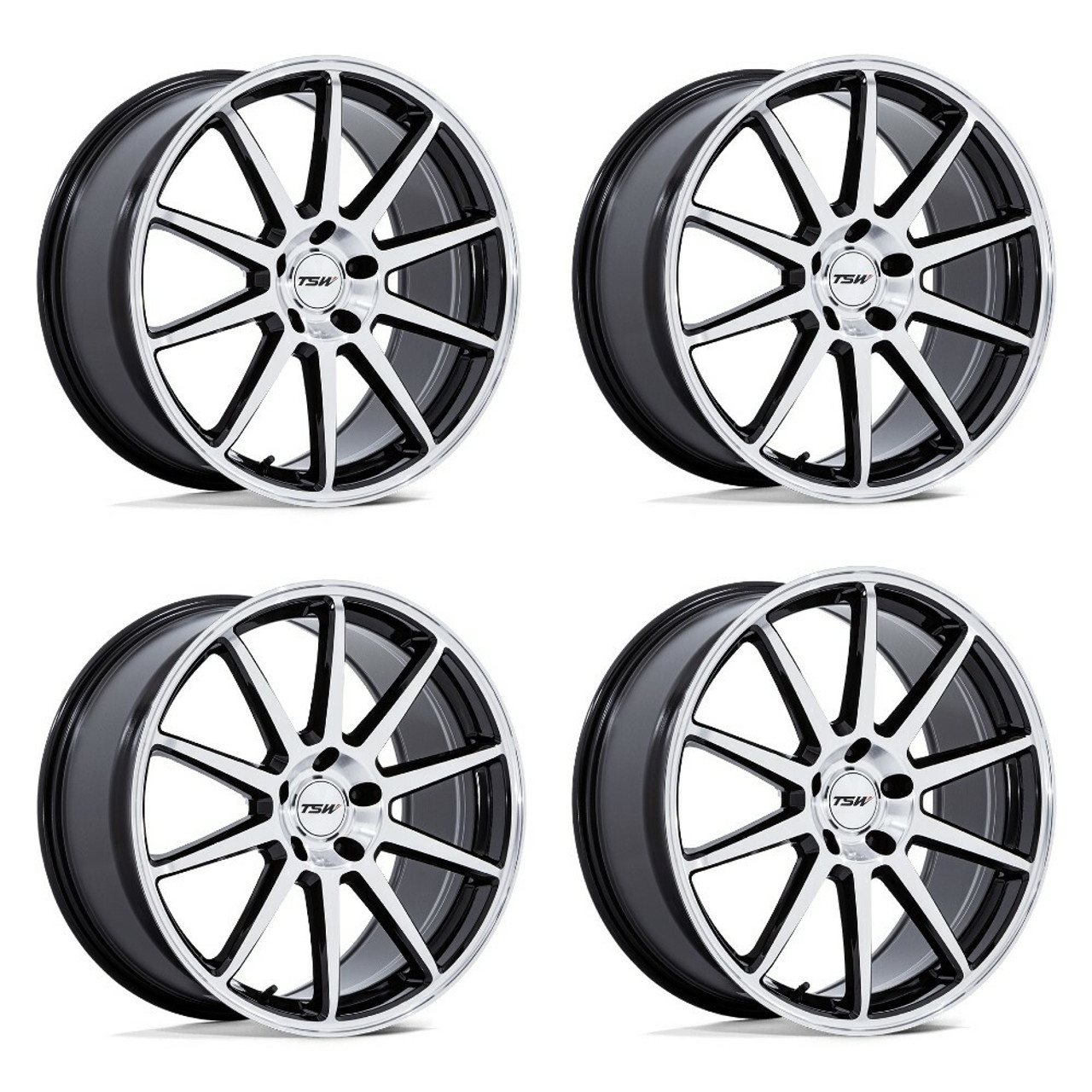 Set 4 20" TSW TW004 Canard Gloss Black Machined Face 20x9 Wheels 5x112 27mm Rims