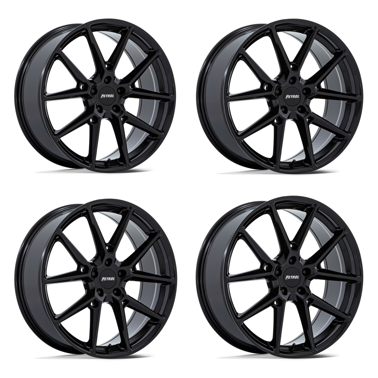 Set 4 18" Petrol PE002 P1E Gloss Black 18x8 Wheels 5x4.25 40mm Rims