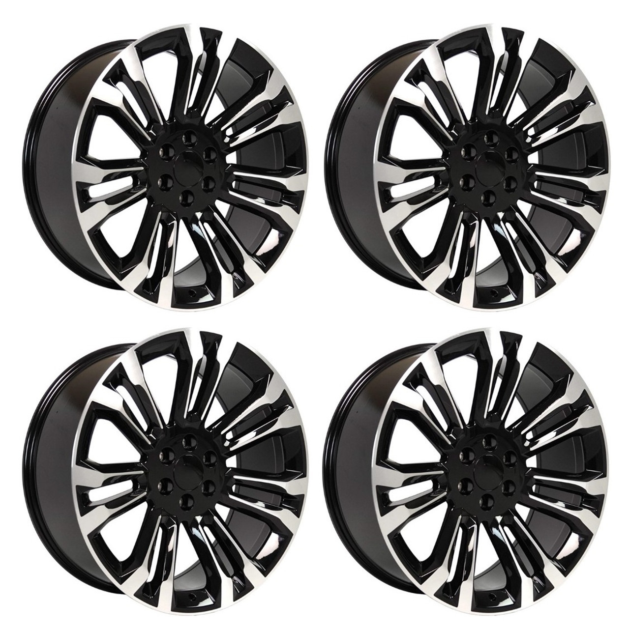 Set 4 24" OE Wheels CV43B Black Machined 24x10 Wheels 6x5.5 Rims 24mm For Chevy