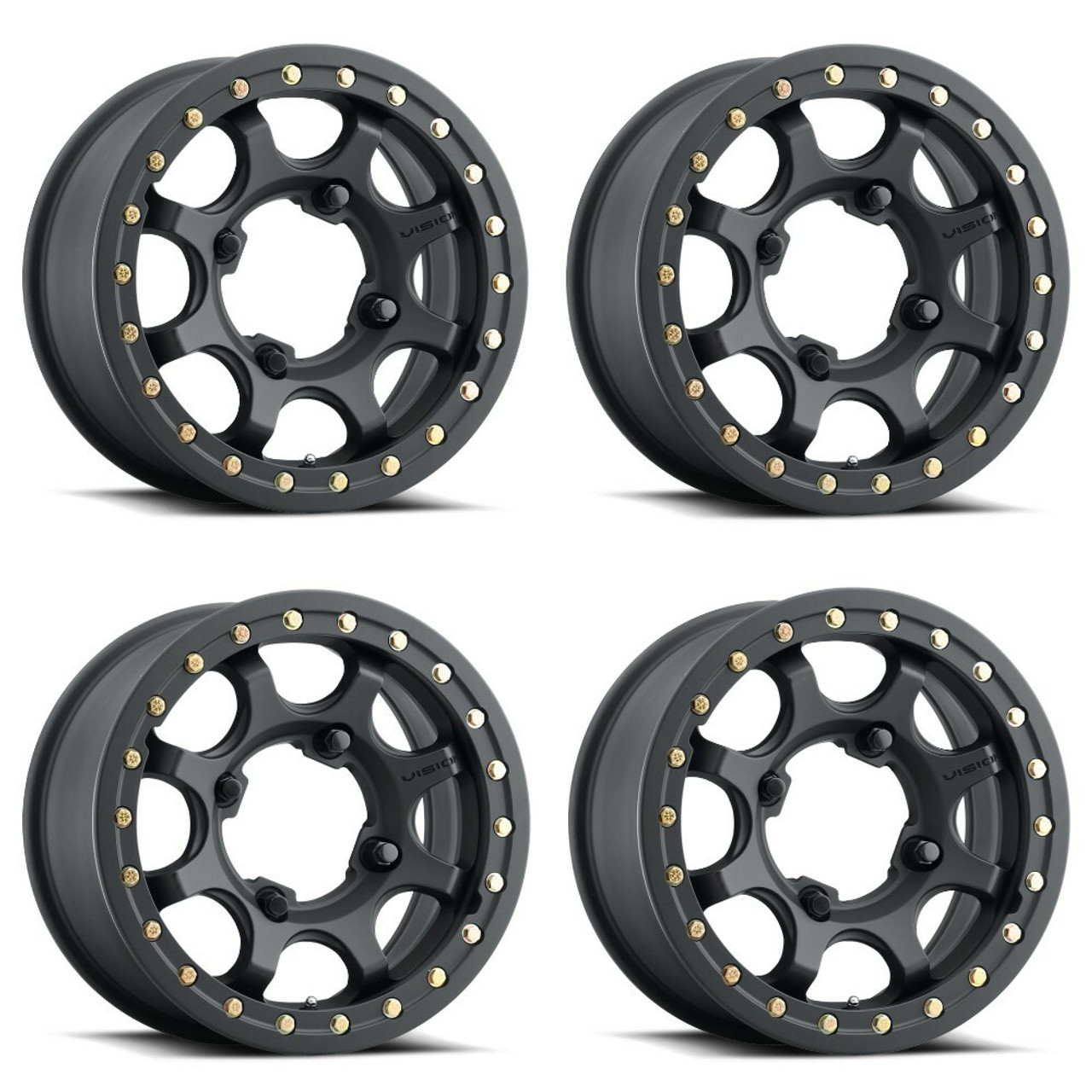 Set 4 15" Vision ATV 351 Flow Satin Black 15x7 Wheels 4x136 13mm Rims