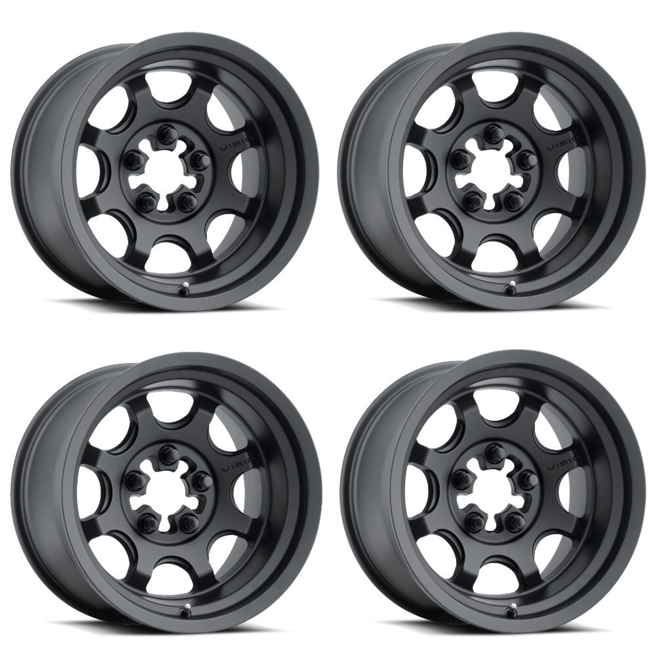 Set 4 15" Vision ATV 351 Flow Satin Black 15x6 Wheels 5x4.5 25.6mm Rims