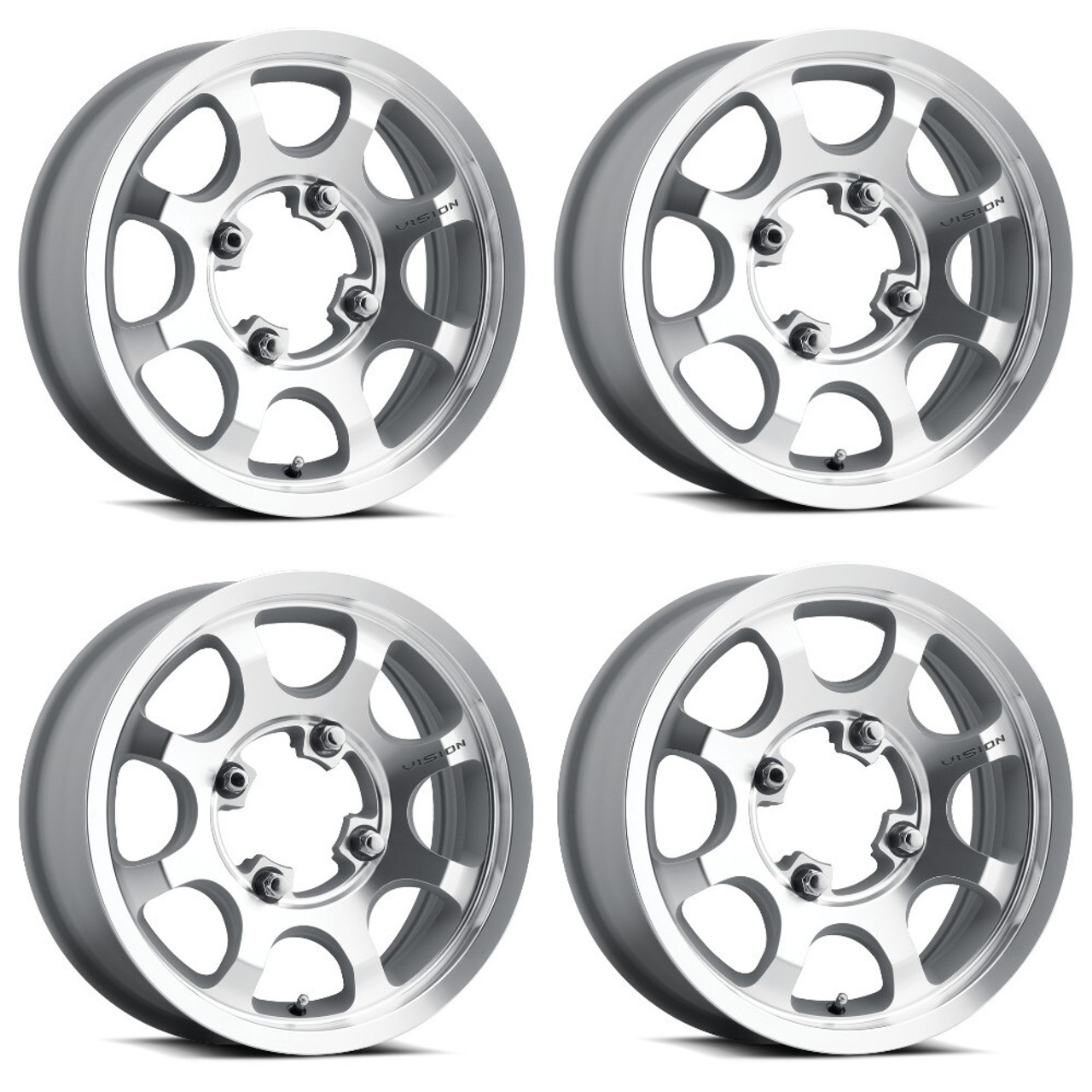 Set 4 15" Vision ATV 351 Flow Machined 15x6 Wheels 4x136 25.6mm Rims