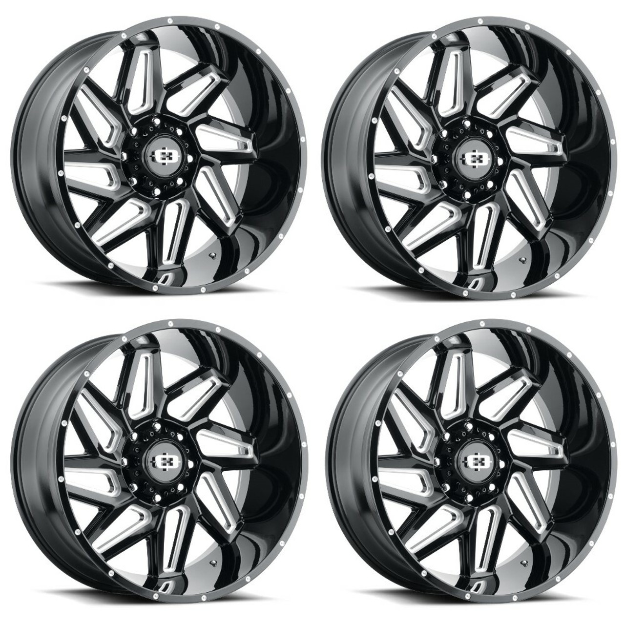 Set 4 18" Vision Off Road 361 Gloss Black Milled Spoke 18x9 Wheels 8x180 12mm