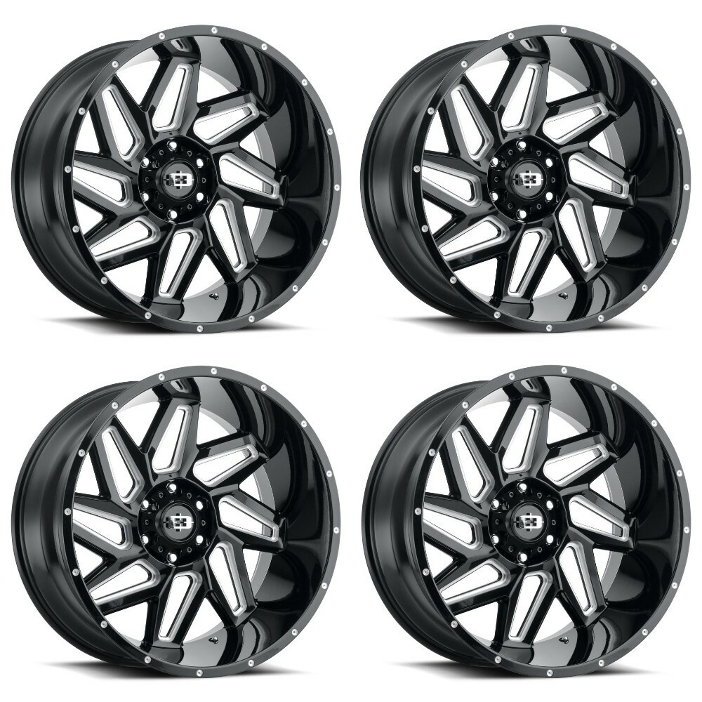 Set 4 17" Vision Off Road 361 Gloss Black Milled Spoke 17x9 Wheels 6x135 12mm
