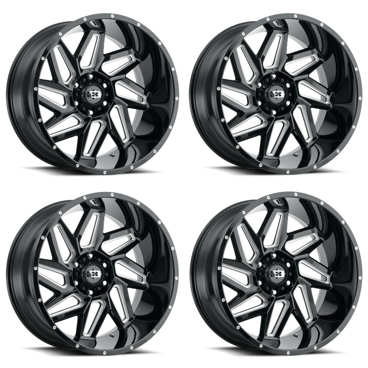 Set 4 20" Vision Off Road 361 Gloss Black Milled Spoke 20x9 Wheels 6x5.5 12mm