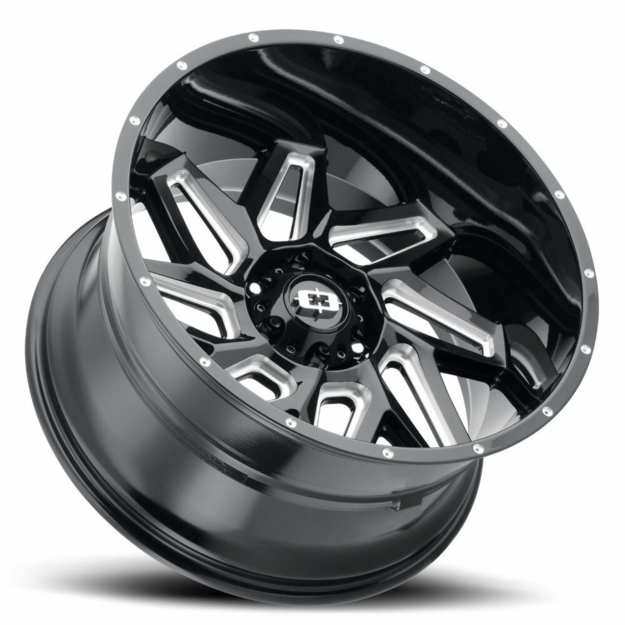 Set 4 20" Vision Off Road 361 Gloss Black Milled Spoke 20x9 Wheels 6x5.5 12mm