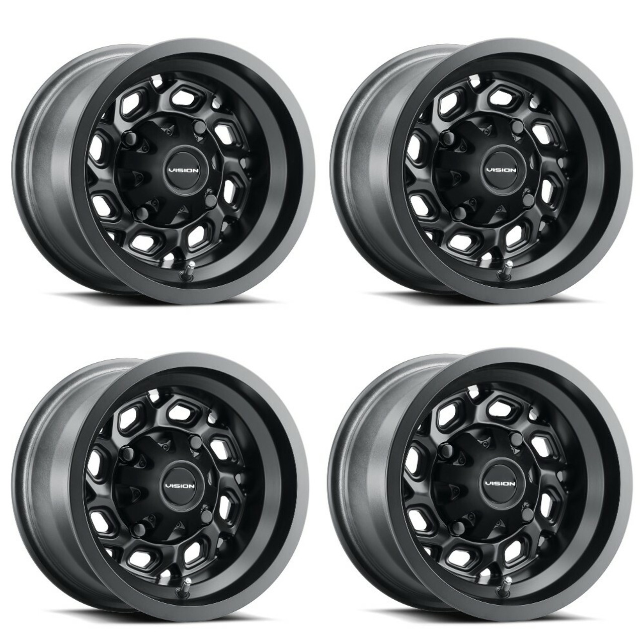 Set 4 15" Vision ATV 361 Matte Black 15x7 Wheels 4x110 38.1mm Rims