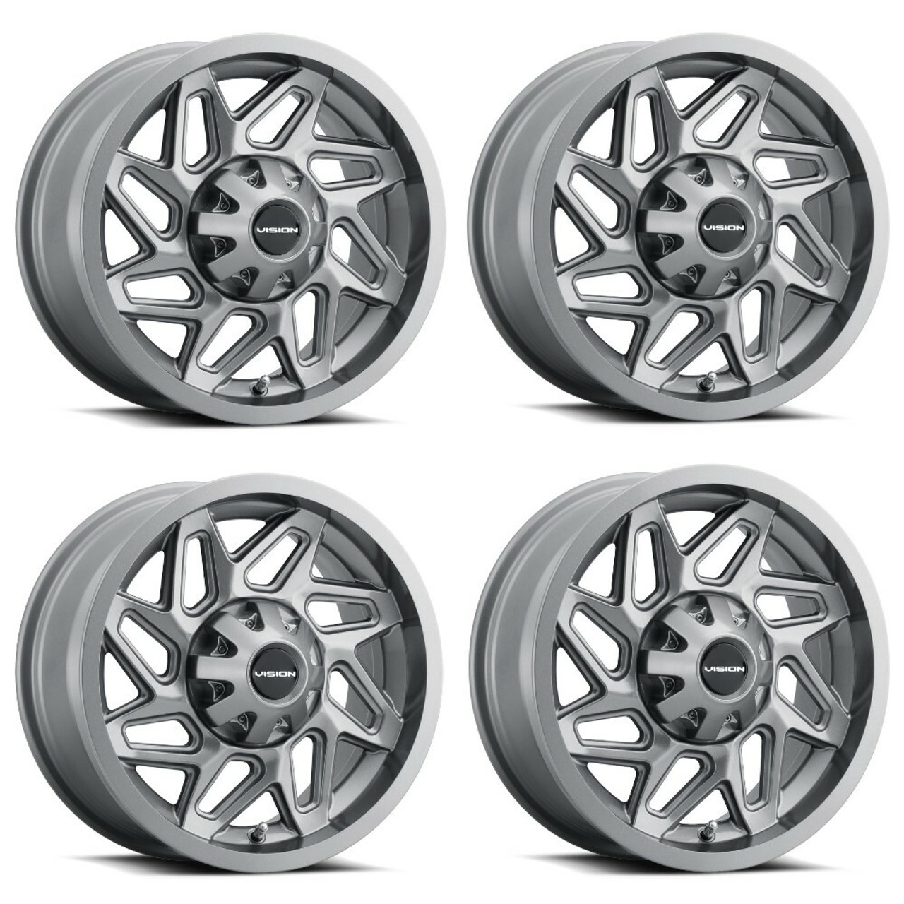 Set 4 14" Vision ATV 361 Gunmetal 14x7 Wheels 4x136 2.5mm Rims